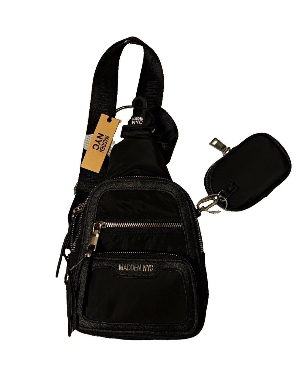 Madden NYC Black Nylon Sling Crossbody Travel Theme Park Bag Adjustable Strap
